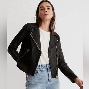 Madewell Black Leather Moto Jacket with Silver Hardware